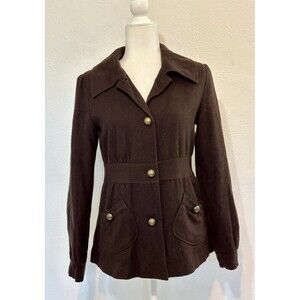 Tulle Anthropologie Woman Size M Wool Blend Pea Coat Brown Outerwear Fall